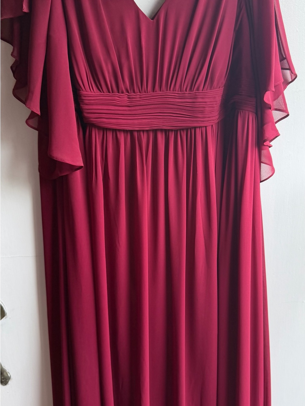 Ever Pretty Wine-Red V-Neck Maxi Dress with Pleated Waistband